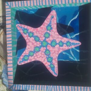 Hand-Painted Starfish Shadow Box - Pink & Green Coastal Accent 3 For $15